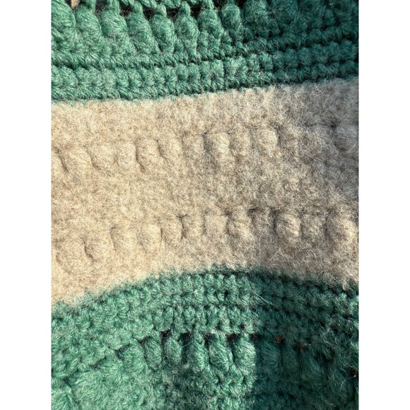 Vintage 70's Small Afghan Wool/acrylic Green Beige Gray 61x46" - Picture 7 of 14